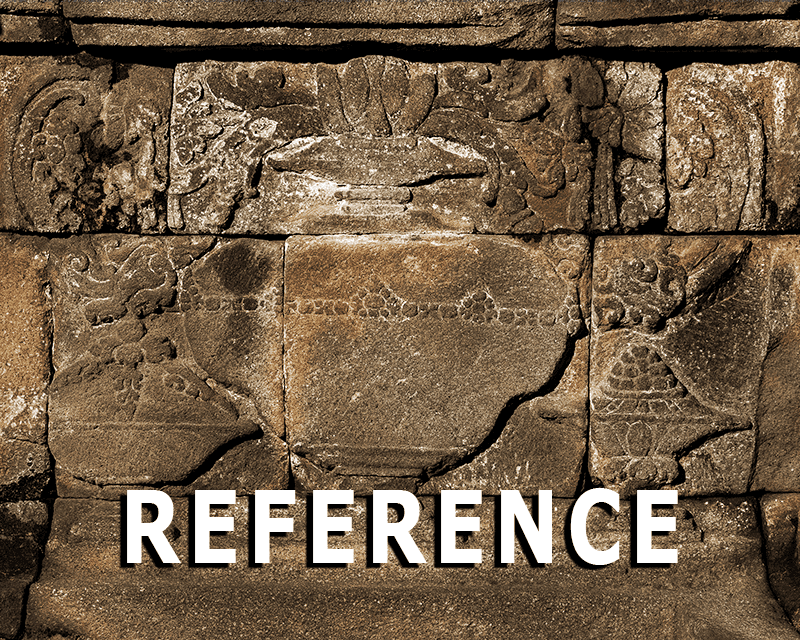 Cover image of the "References" article, with a picture of a Borobudur relief panel as the background.